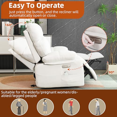 2024 White Power Recliner Chair with Swivel Massage for Adults in Living Room or Bedroom