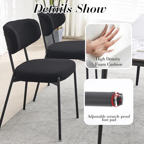 KCC Black Boucle Dining Chair Set of 2, Modern Mid-Century Upholstered