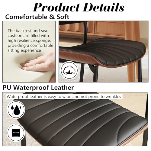 Modern Walnut Bentwood PU Leather Kitchen Dining Chair Set (Black)