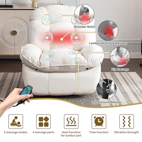 Modern White Power Recliner Chair with Massage and USB for Adults