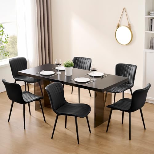 Modern Black Dining Chair Set of 4, Heavy Duty Faux Leather Upholstered