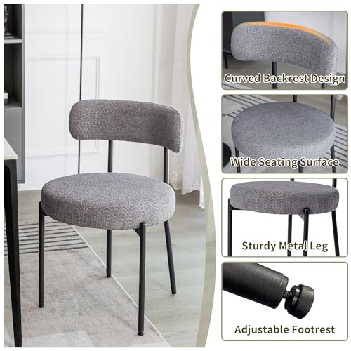 2 Gray Boucle Dining Chairs for Mid Century Modern Décor