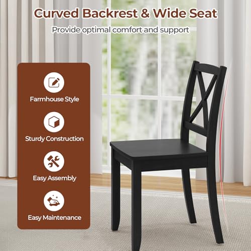 Giantex Black Rubber Wood Leg Dining Chair Set, 4 ARMLESS Farmhouse Style