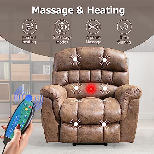 Power Lift Recliner with Massage and Heat for Elderly: Phoenix Home's Comfortable and Convenient Recliner in Brown.