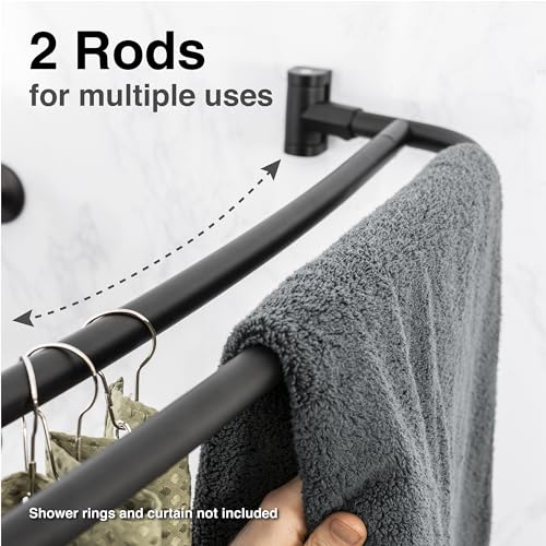 Modern Double Curved Shower Rod with Adjustable Length - Black Finish