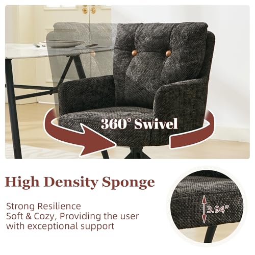 Mid-Century Modern Black Swivel Dining Chair Set of 6 Arm Upholstered
