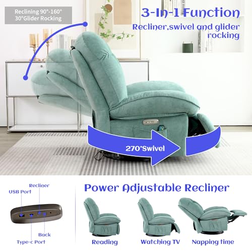 Massage Rocker Recliner with Heating and Swivel for Adults, Green