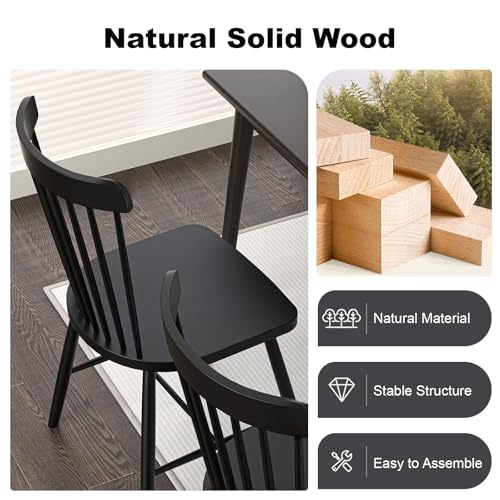 Windsor Dining Chairs Set of 4, Black Spindle Back Kitchen Chairs