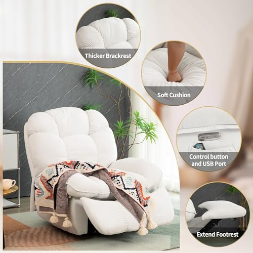 Modern White Power Recliner Chair with Massage and USB for Adults