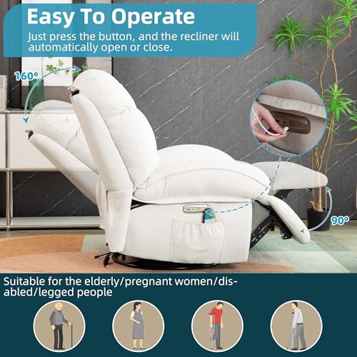Modern Power Recliner Chair with Massage, Heat, and USB for Adults, White Living Room and Bedroom Chair