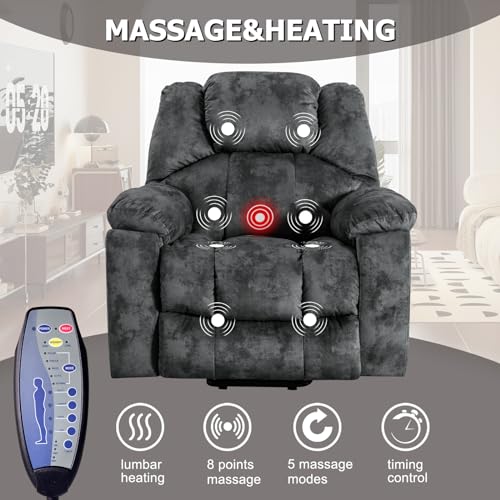 Power Lift Recliner with Massage and Heat for the Elderly - Green Grey