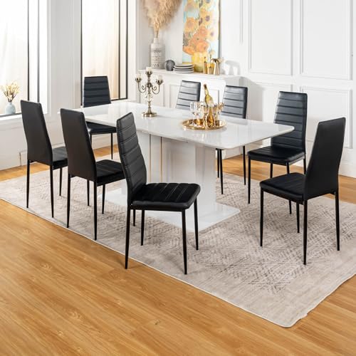 Homy Casa Set of 6 Armless Black Faux Leather Dining Chairs with High Back