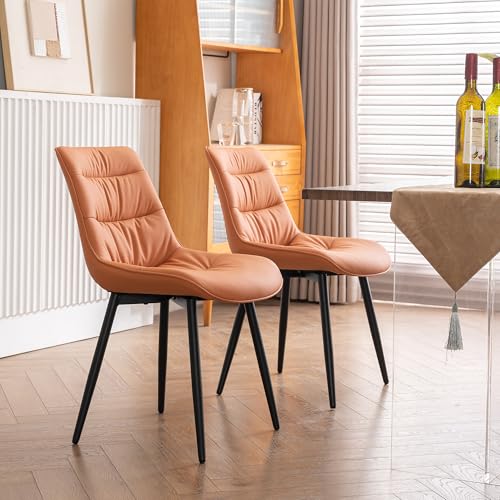 Rowill Mid Century Modern Camel Faux Leather Dining Chair Set of 2