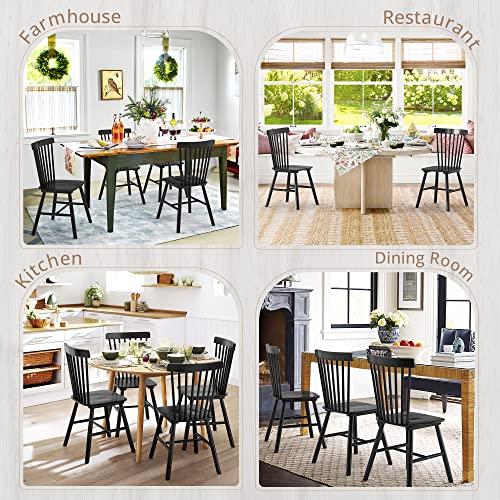 LUE BONA Windsor Dining Chair Set of 4, Black Spindle Back Wooden Kitchen Chairs