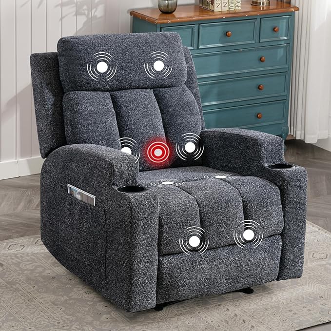 Phoenix Home Dark Gray Manual Recliner Chair with Massage, Heat, and Side Pockets