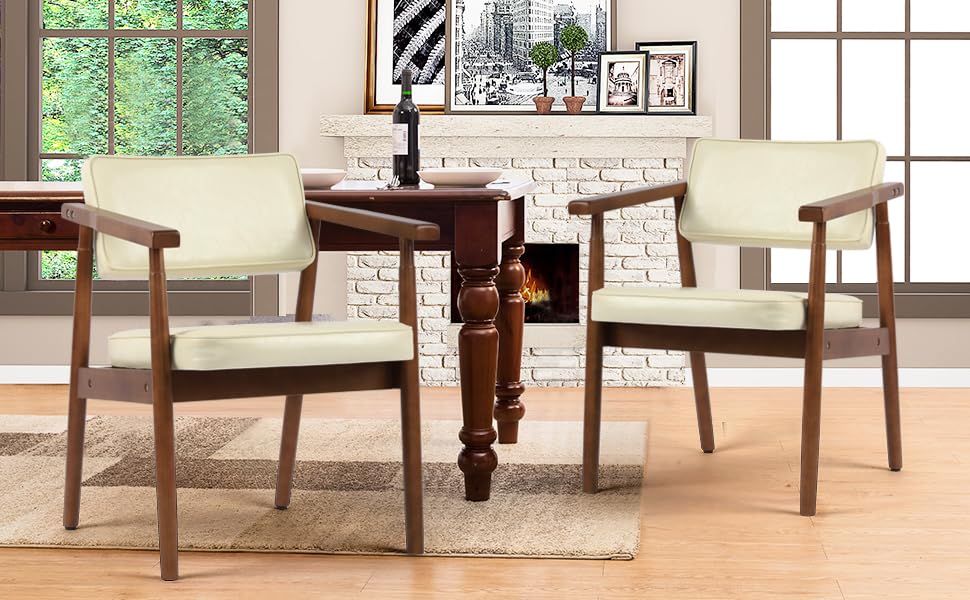 Mid-Century Wooden Dining Chairs with Handrail - Set of 2
